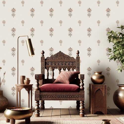 Arz earthy Mughal wallpaper design with natural elegance by Kalaakashi