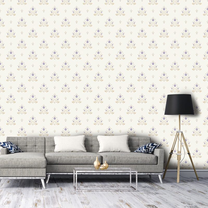 Banaf violet floral wallpaper with traditional Mughal style by Kalaakashi