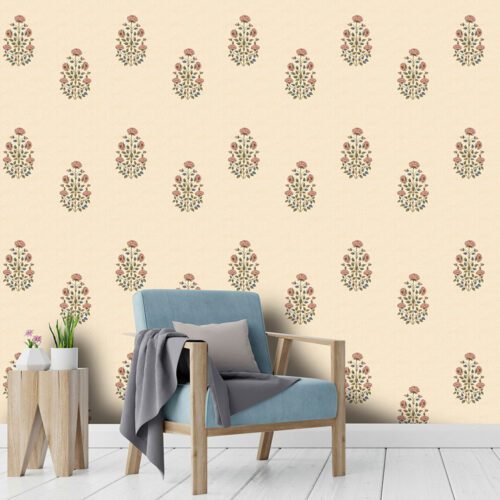 Gulrose traditional floral Mughal wallpaper design by Kalaakashi