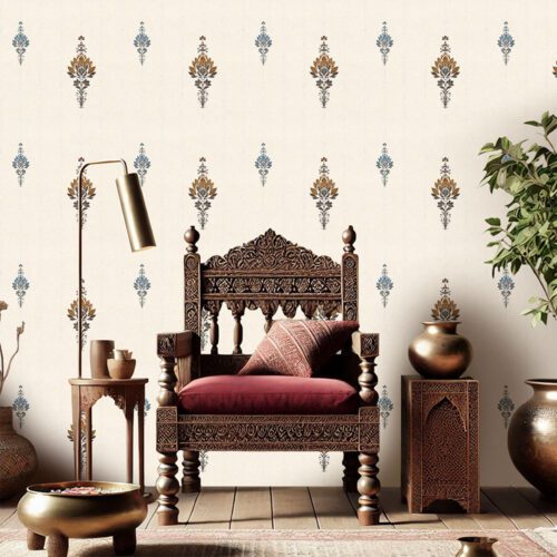 Mehfil Mughal court wallpaper with intricate traditional Indian motifs by Kalaakashi