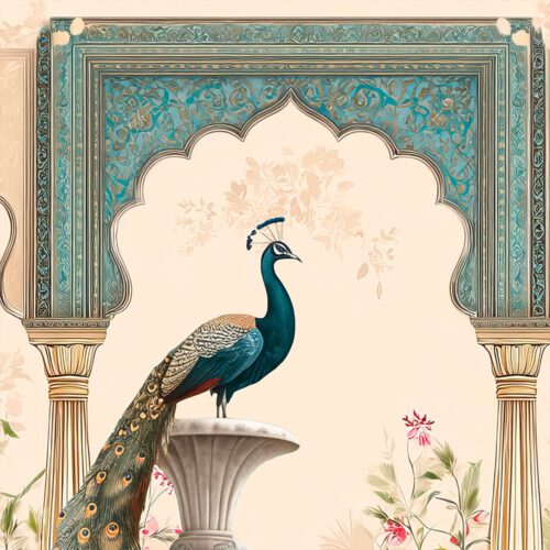 Mor-Dwar traditional Mughal peacock entrance wallpaper by Kalaakashi