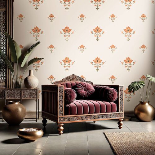 Naranj traditional orange floral wallpaper inspired by Indian heritage
