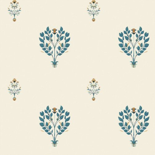 Neel-Barg blue leaf Mughal wallpaper design by Kalaakashi